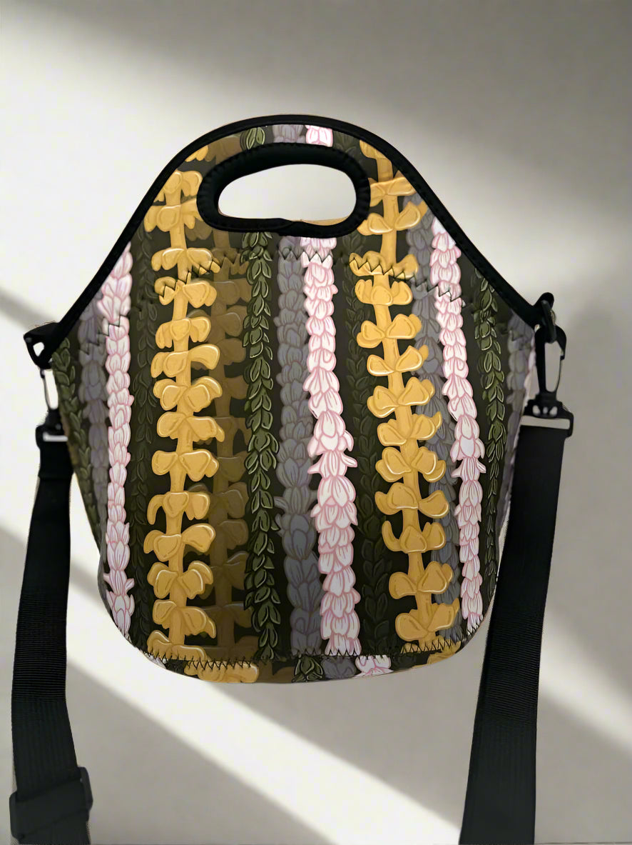 Zipper Lunch Bag with Strap- Mixed Leis Green