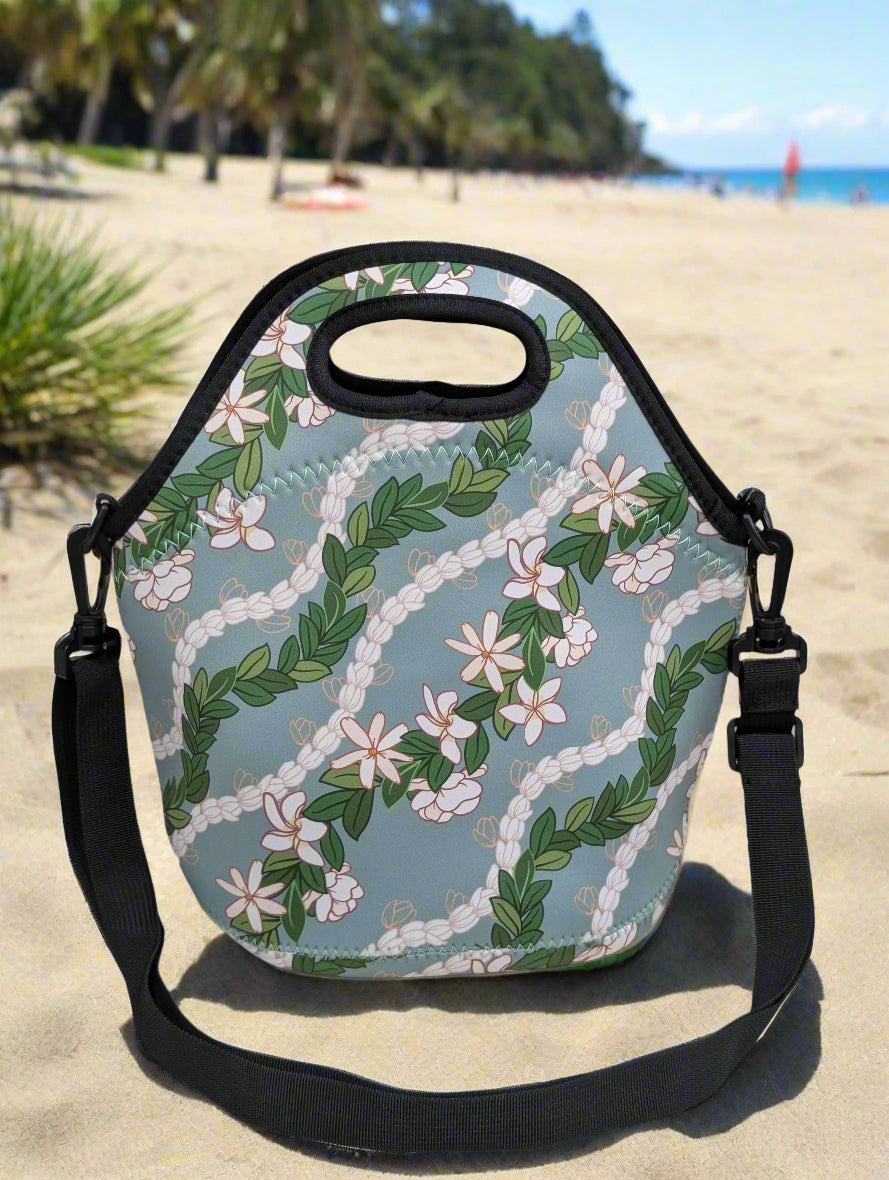 Zipper Lunch Bag with Strap- Gardenia Tiare Pikake