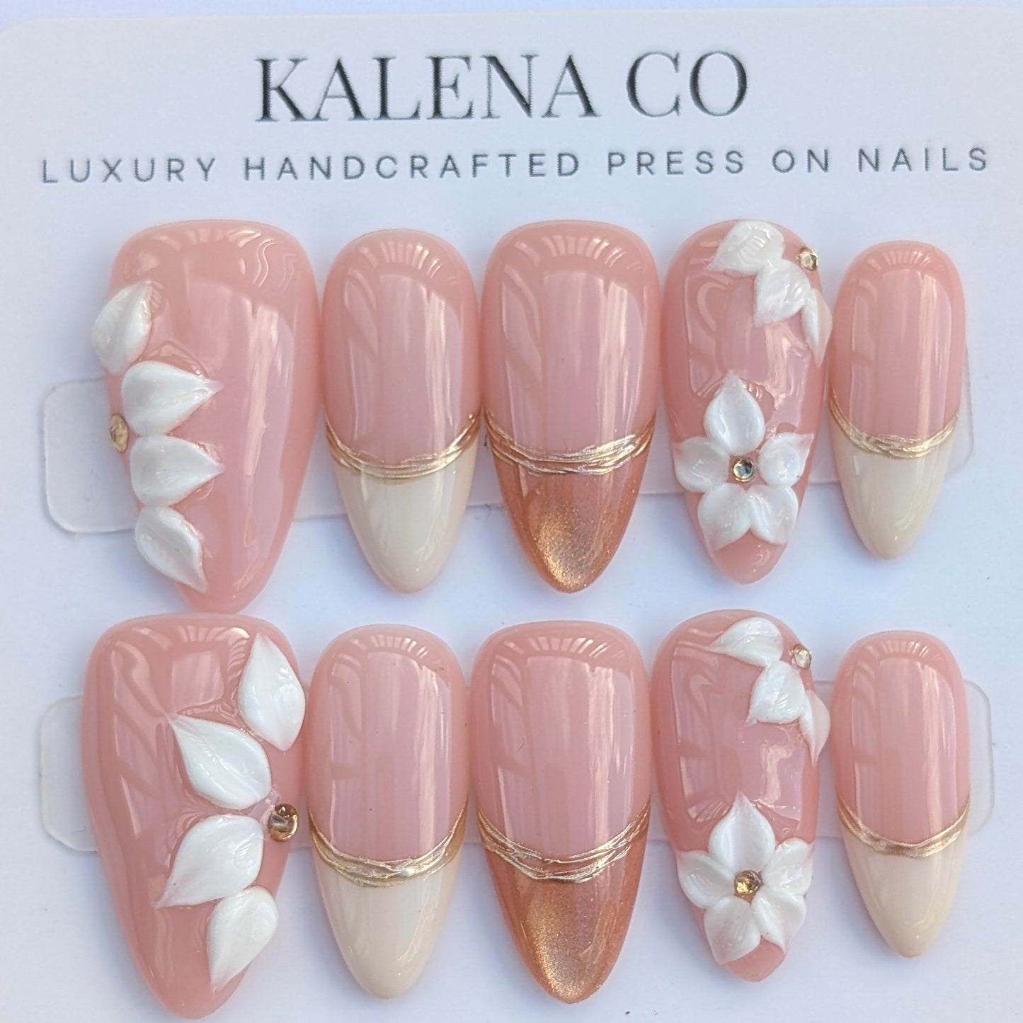 Handmade 3D Press on Nail Set - (Long) Pink and Flowers