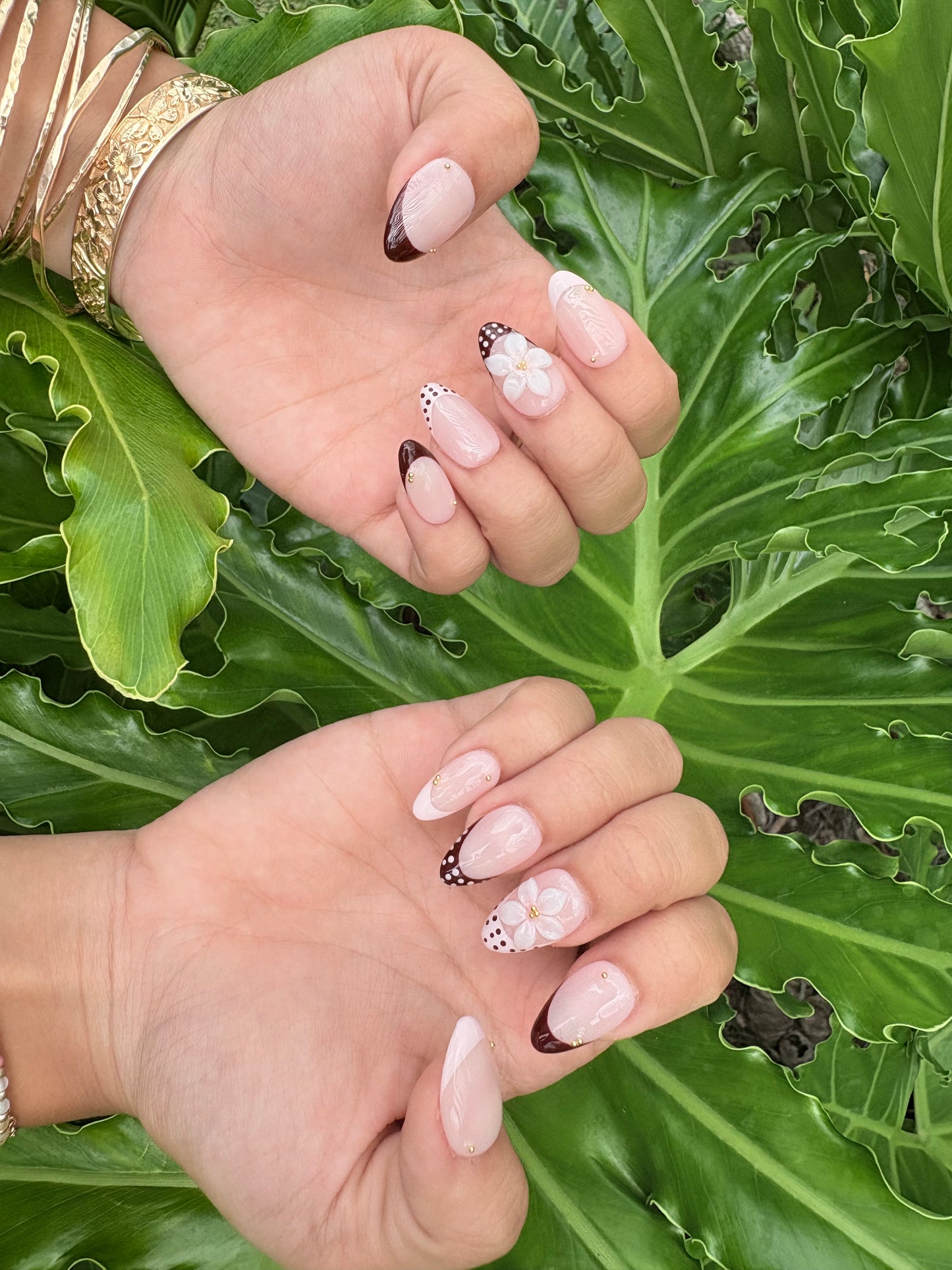 Handmade 3D Press on Nail Set - (Short) Pink and Brown Polka Dots