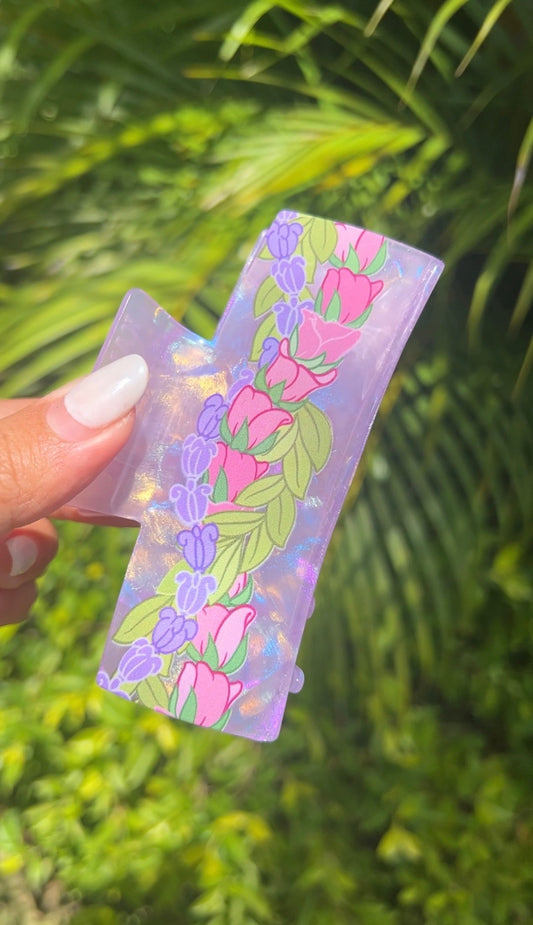 Luxe Hair Claw-Lokelani Maile Crown Flower - 💜