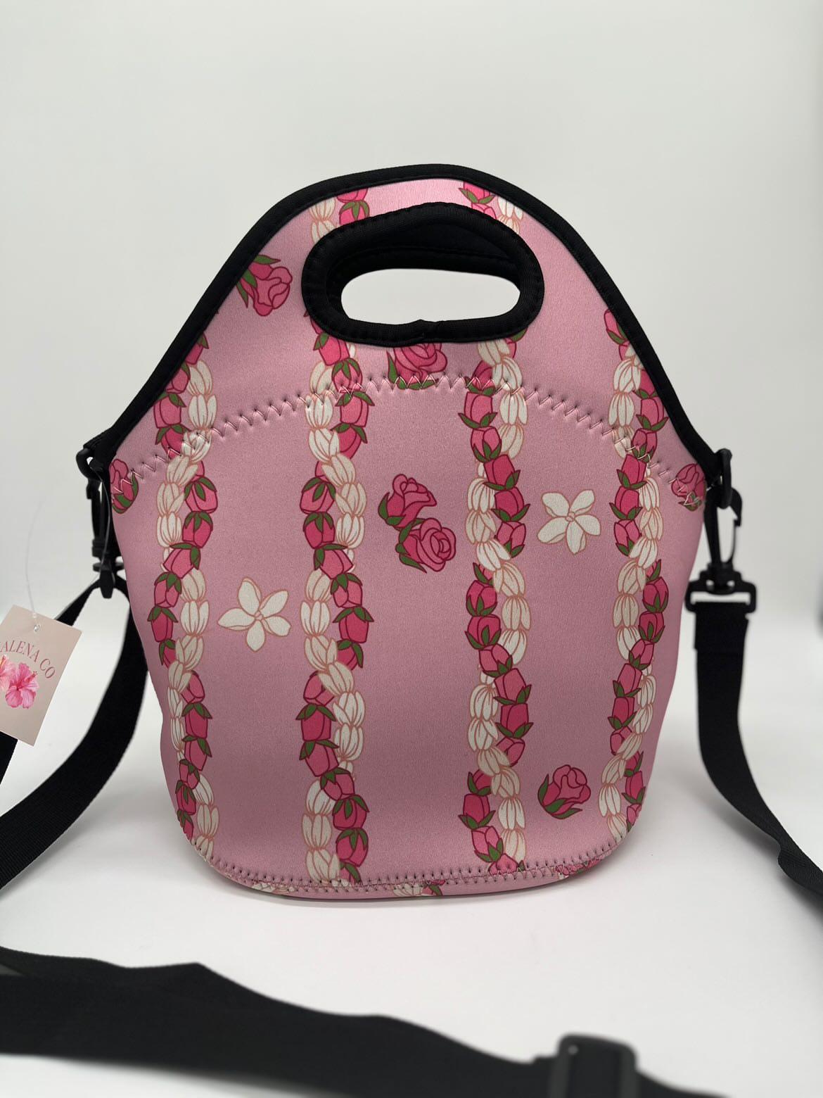 Zipper Lunch Bag with Strap- Rose Buds & Pikake