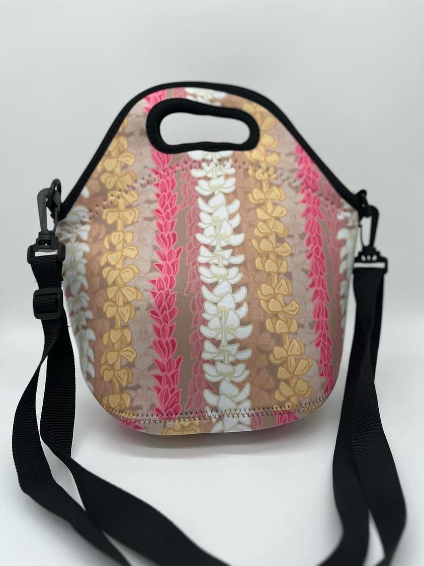 Zipper Lunch Bag with Strap- Mixed Leis Brown