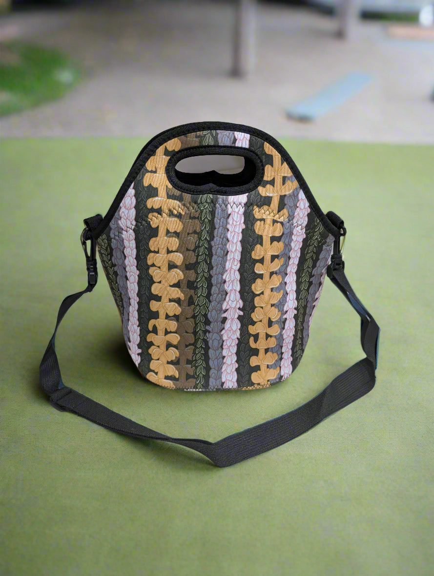 Zipper Lunch Bag with Strap- Mixed Leis Green