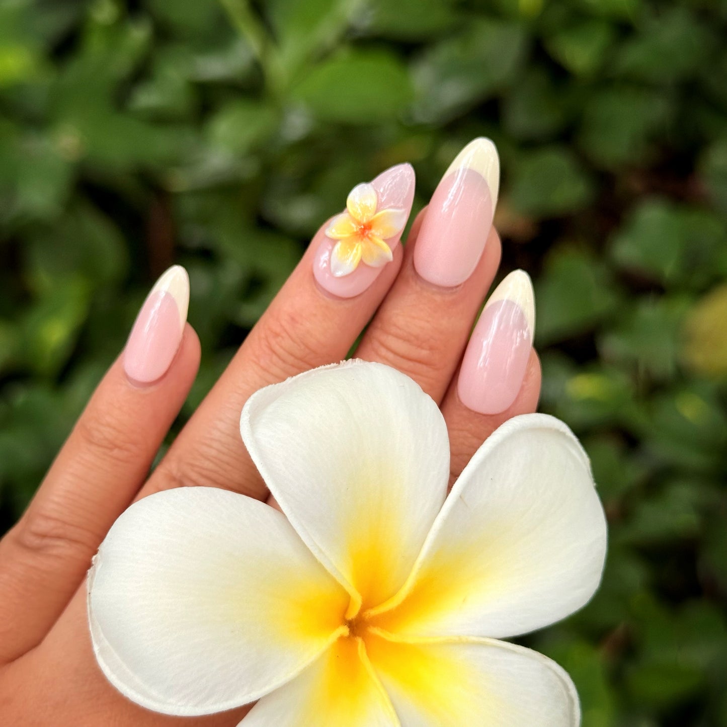 Handmade 3D Press on Nail Set- Plumeria