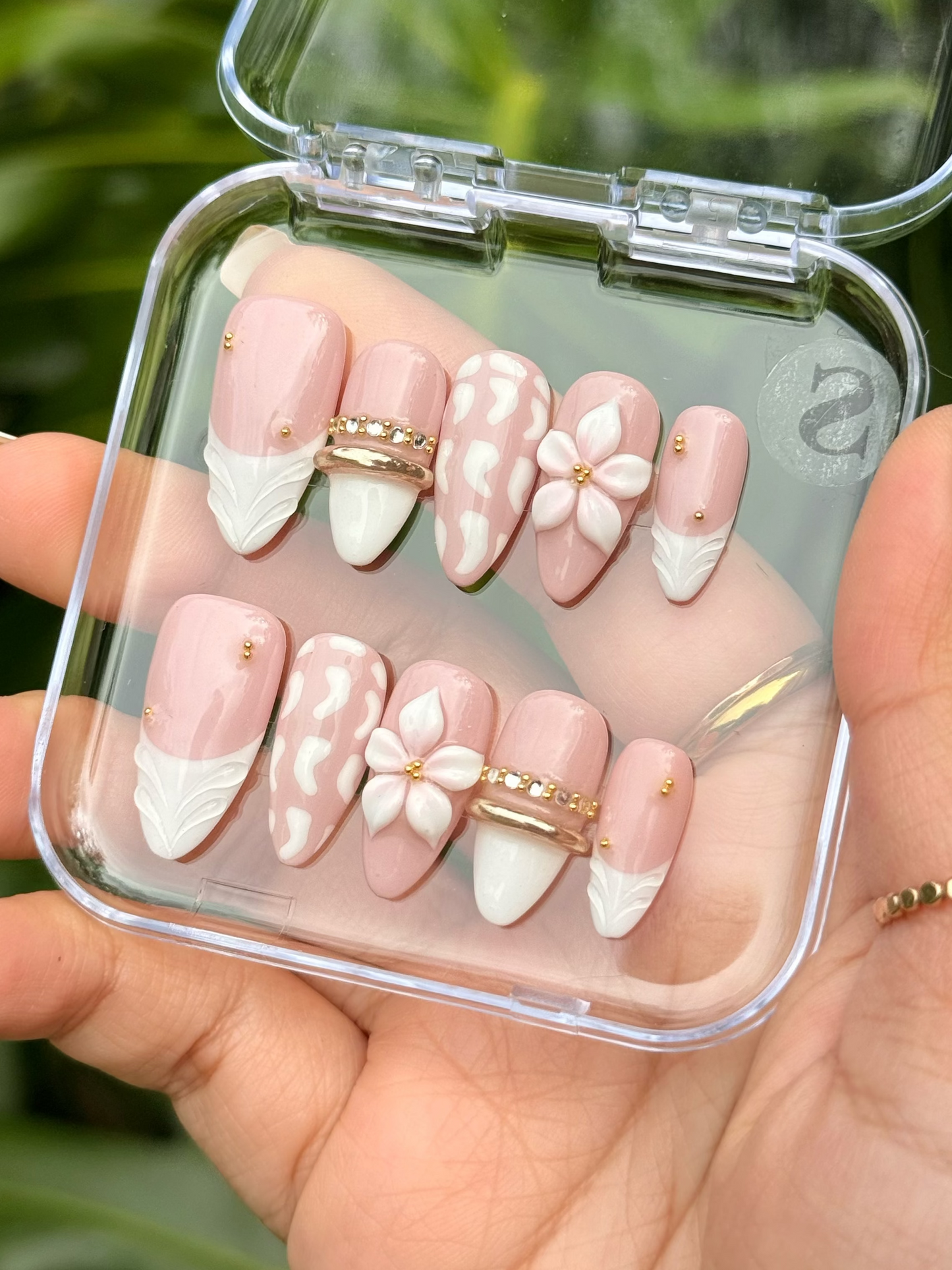 Handmade 3D Press on Nail Set- Hebrew Blush