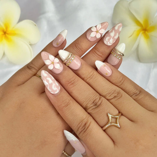 Handmade 3D Press on Nail Set- Hebrew Blush
