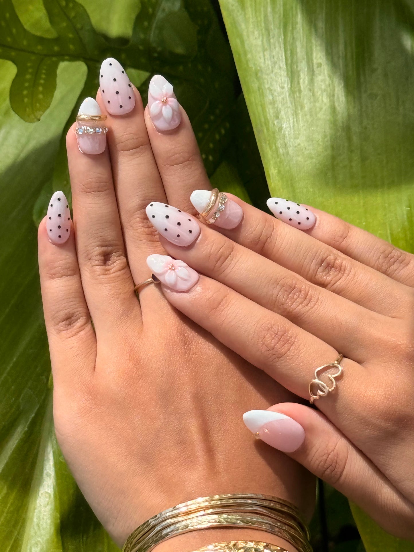 Handmade 3D Press on Nail Set - (Short) Pink and Polka Dots