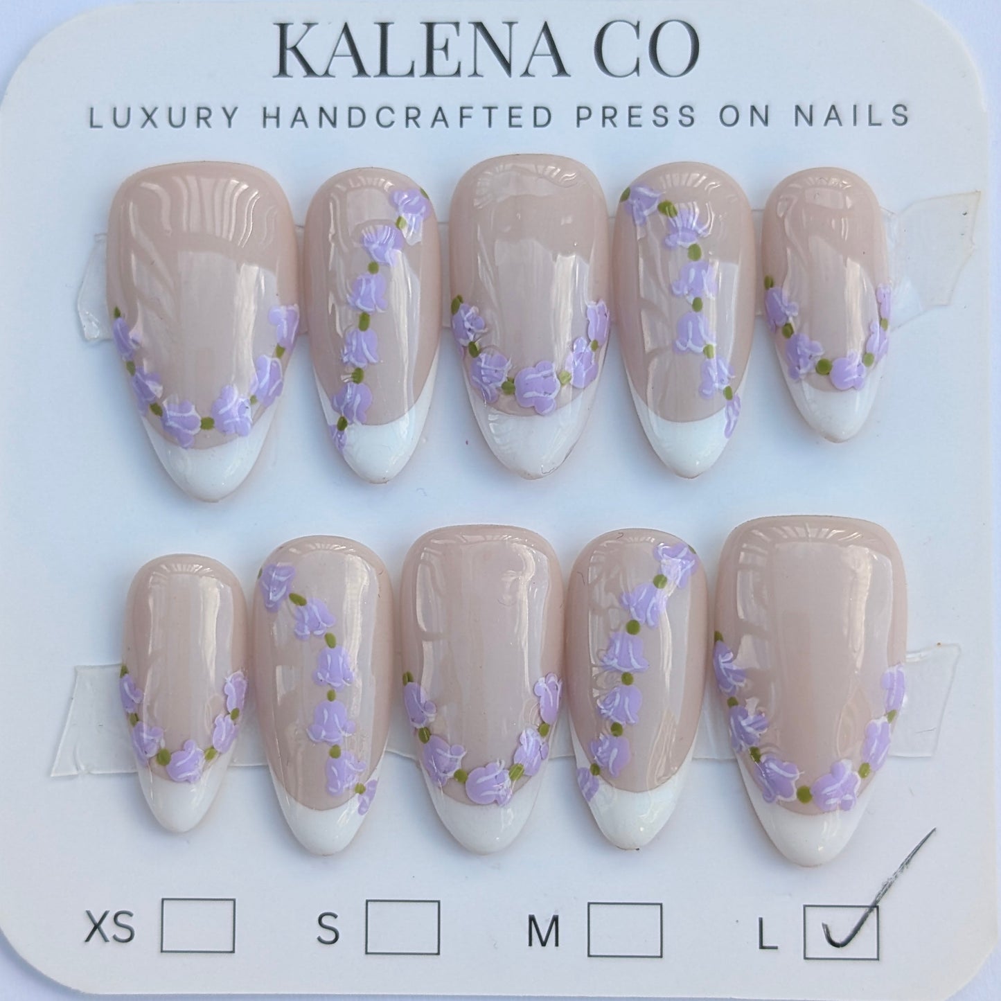 Handmade Press on Nail Set - Crown Flower (Long)