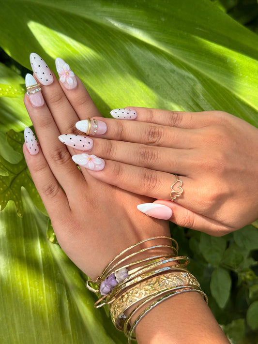 Handmade 3D Press on Nail Set - (Long) Pink & Polka Dots