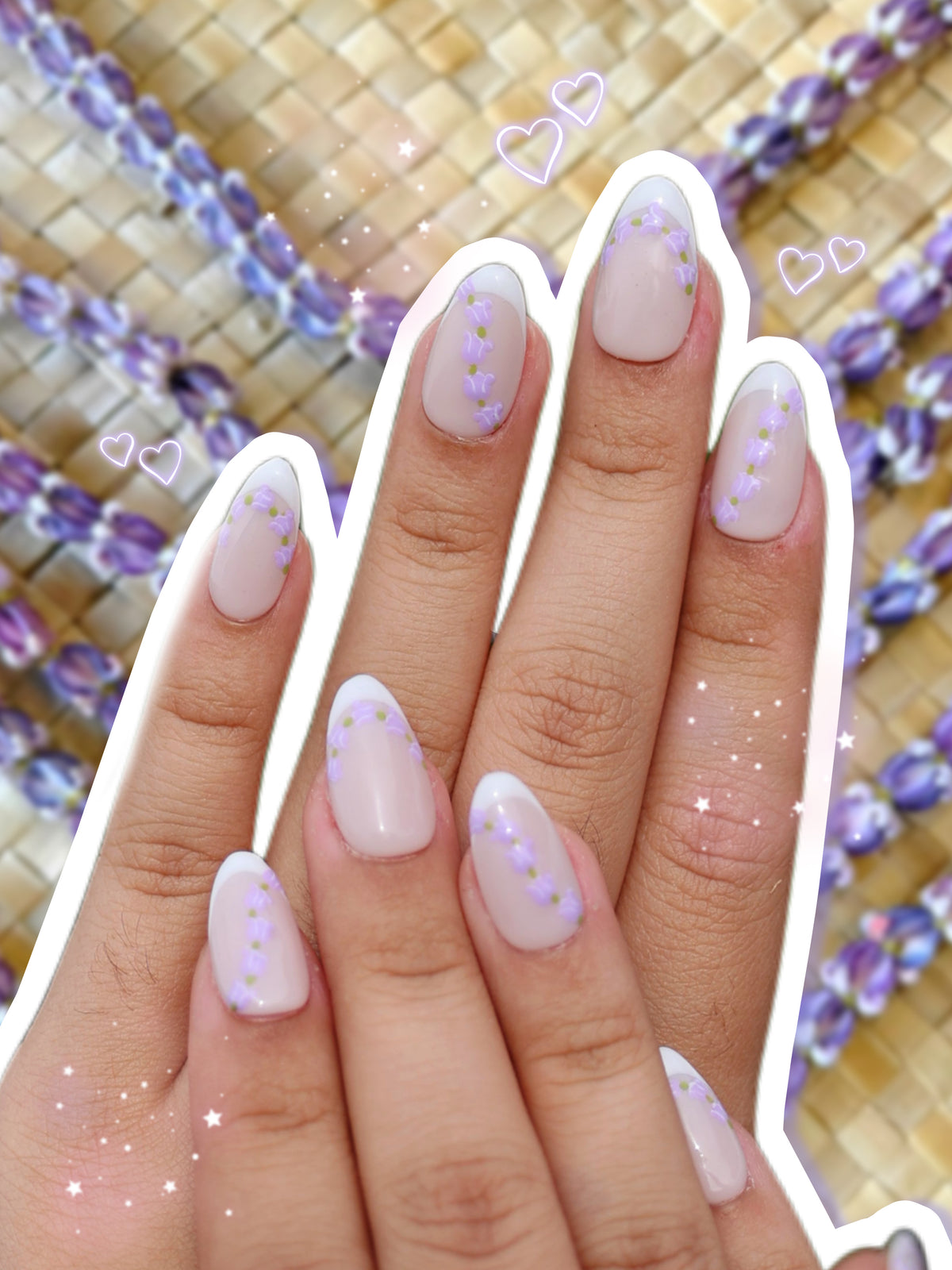 Handmade Press on Nail Set - Crown Flower (Short Almond)