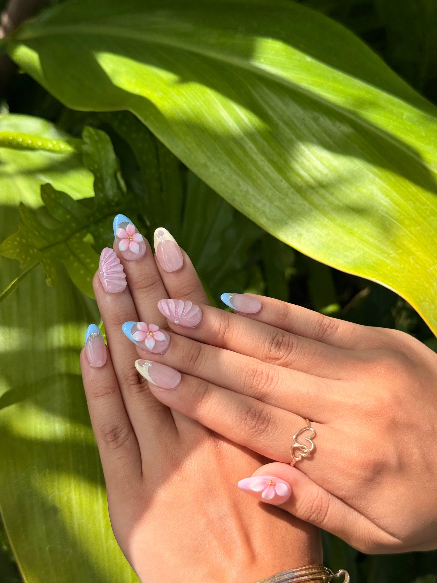 Handmade 3D Press on Nail Set - (Short) Colorful 3D Flower