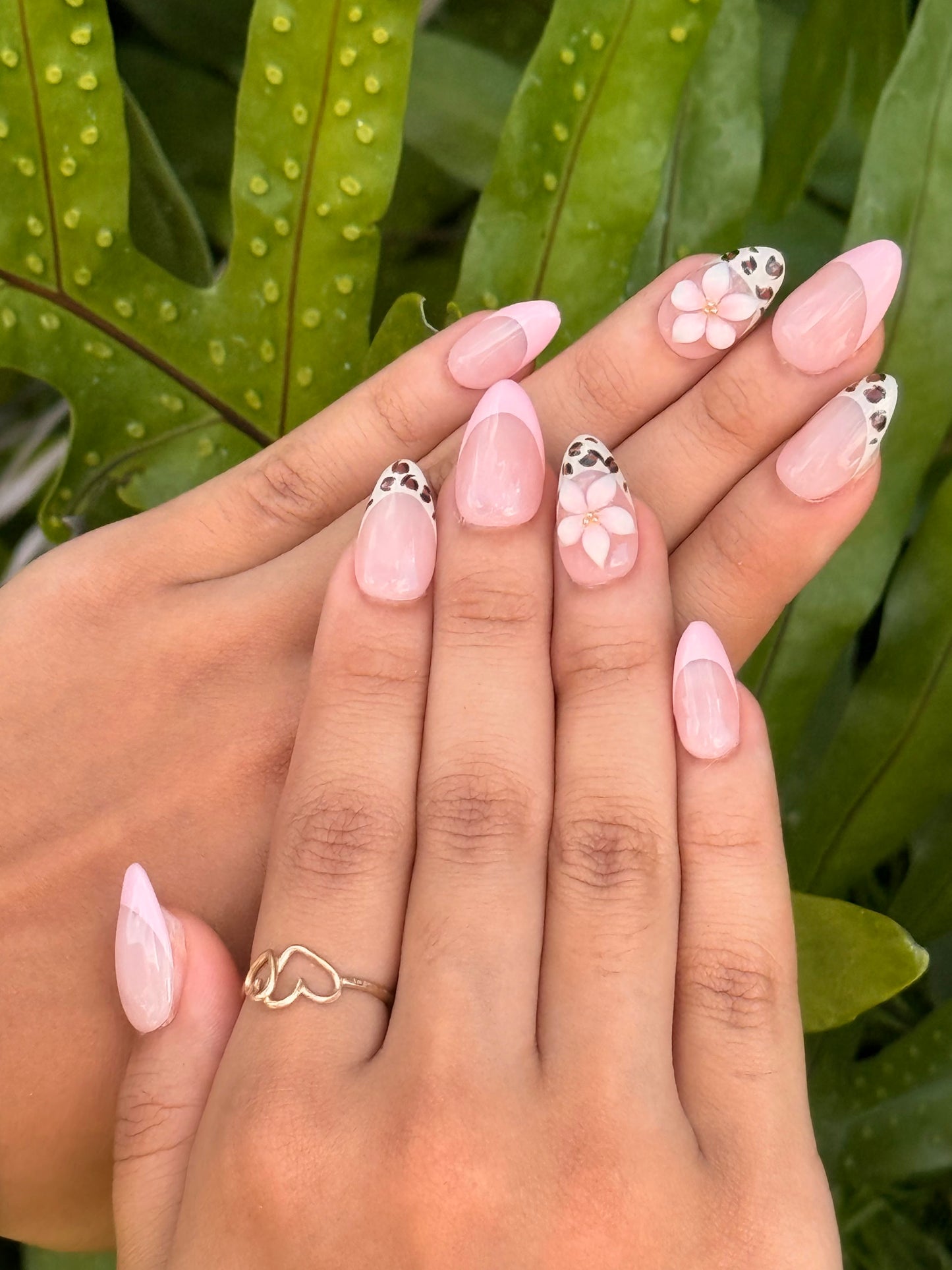 Handmade 3D Press on Nail Set - (Short Almond) Pink & Cheetah