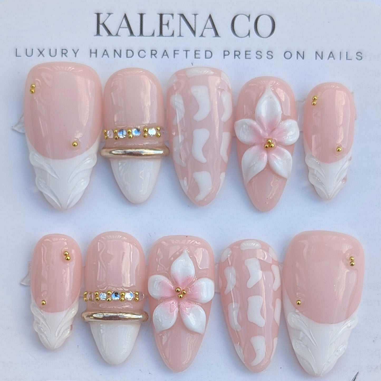 Handmade 3D Press on Nail Set - Pink Hebrew (Long)