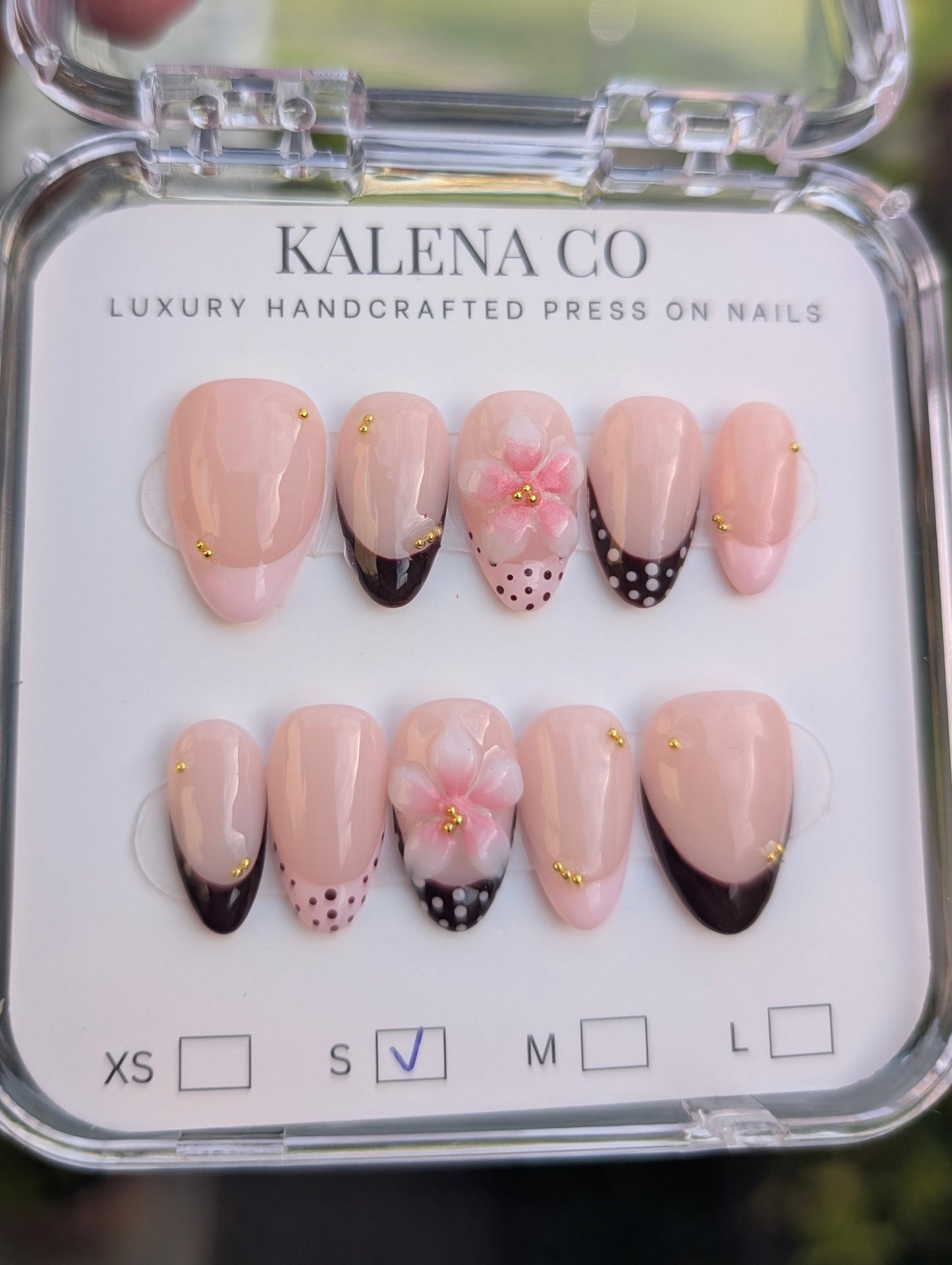 Handmade 3D Press on Nail Set - (Short) Pink and Brown Polka Dots