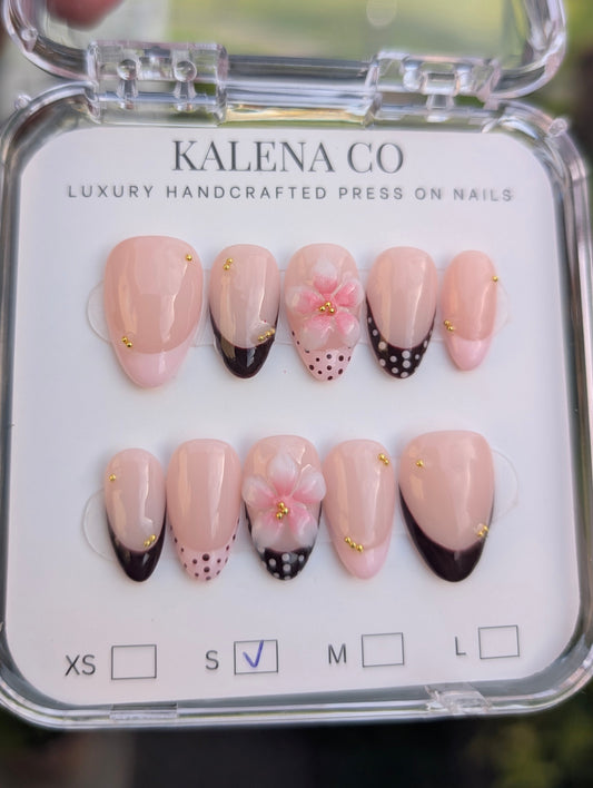 Handmade 3D Press on Nail Set - (Short) Pink and Brown Polka Dots