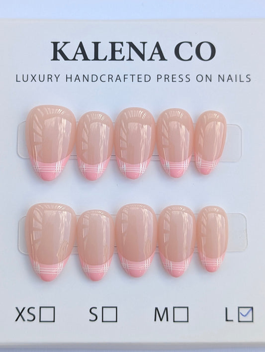 Handmade Press on Nail Set - Pink Palaka Almond (Short Almond)